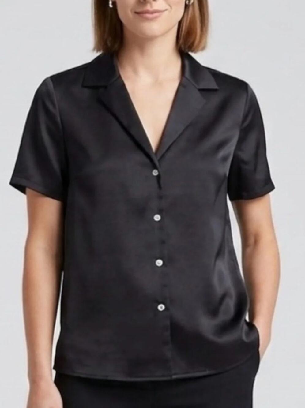 Rachel Zoe Black Satin Short Sleeve Top and Pants Set sz S